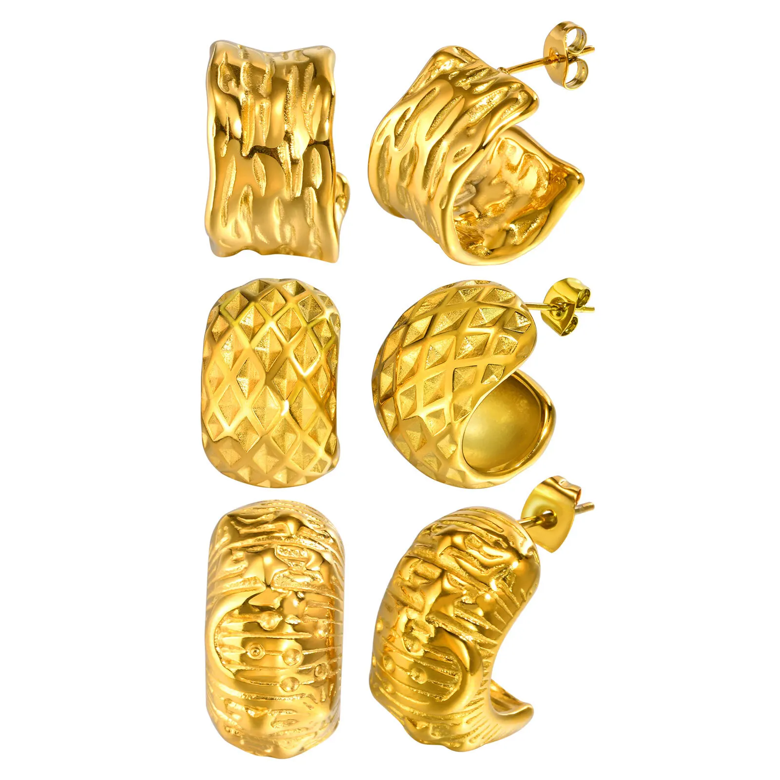 Stainless Steel Bold Hoop Earrings Women, 18k Gold Plated Chunky Open C-shaped Earring Chunky Jewelry