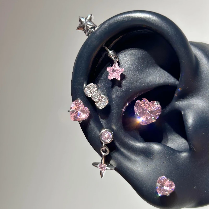 1 Pcs Bling Pink Cross Pendant Ear Bone Nail 316L Stainless Steel Allergy Prevention Earrings For Women