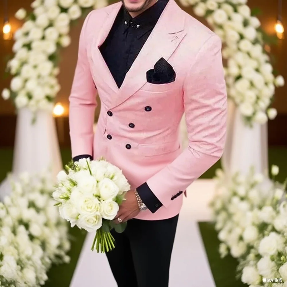 Masculino De Alta Qualidade، Lapela Repicada، Blazer De Negócios، Calças، 2 Peças، Vestidos De Casamento، Slim Fit، Smoking، Fes #1