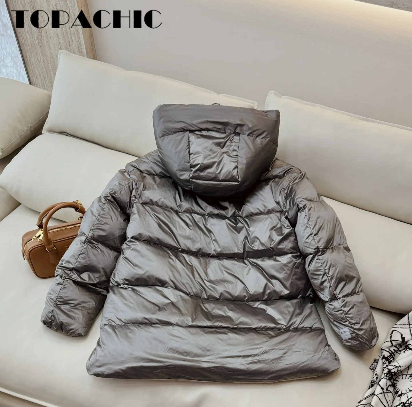 8.31 TOPACHIC-Women Fashion Double-Sided Wear Spliced Color Design Hooded Jack Autumn Winter Mid-Length Goose Down Outerwear