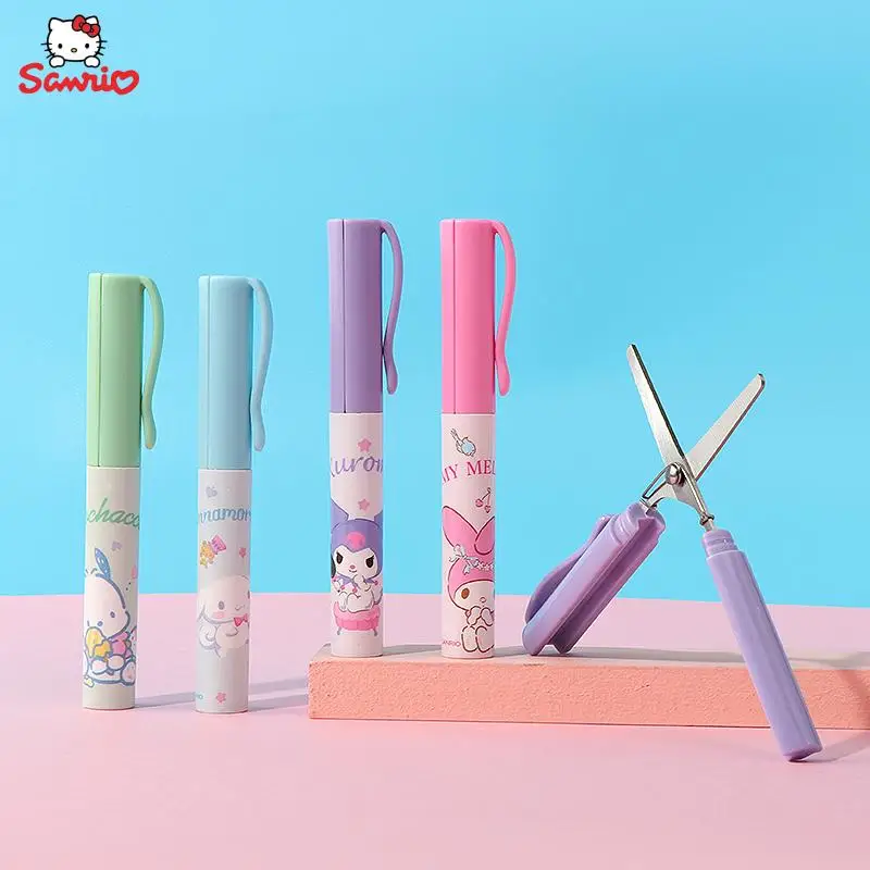 

Kawaii Sanrios Accessories Cinnamoroll Kuromi Pochacco Cartoon Cute Portable Mini Pen Type Scissors Students Handmade Knife Gift