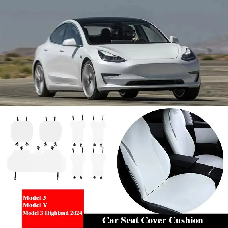 

Чехол на автомобильное сиденье, подушка для Tesla Model 3/Y/3+ Highland 2024, всесезонный чехол на сиденье из ледяного шелка, дышащие автомобильные аксессуары для сидений