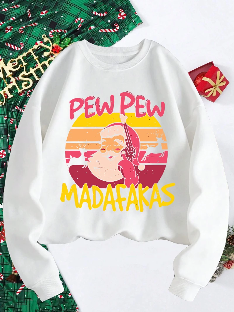 Christmas Sweatshirts Men Pew Madafakas Printing Casual Hoodies Fleece Warm Crewneck Loose Pullovers Festival Red Clothes Man