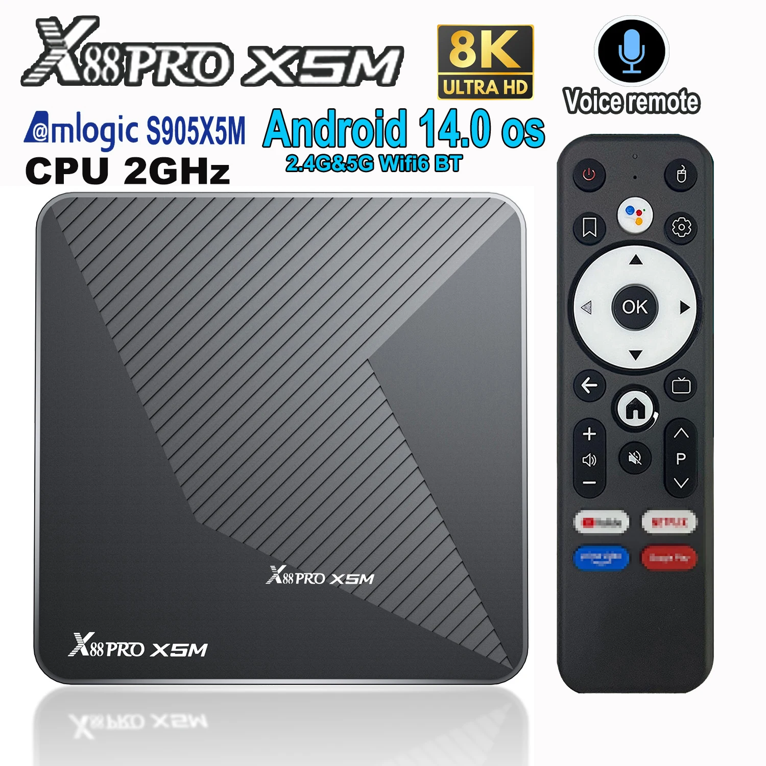 X88 PRO X5M Android 14 TV Box Amlogic S905X5M CPU 2.0 جيجا هرتز HDR 8k Dual Wifi 2.4G 5G BT5.0 1000M Lan 3D