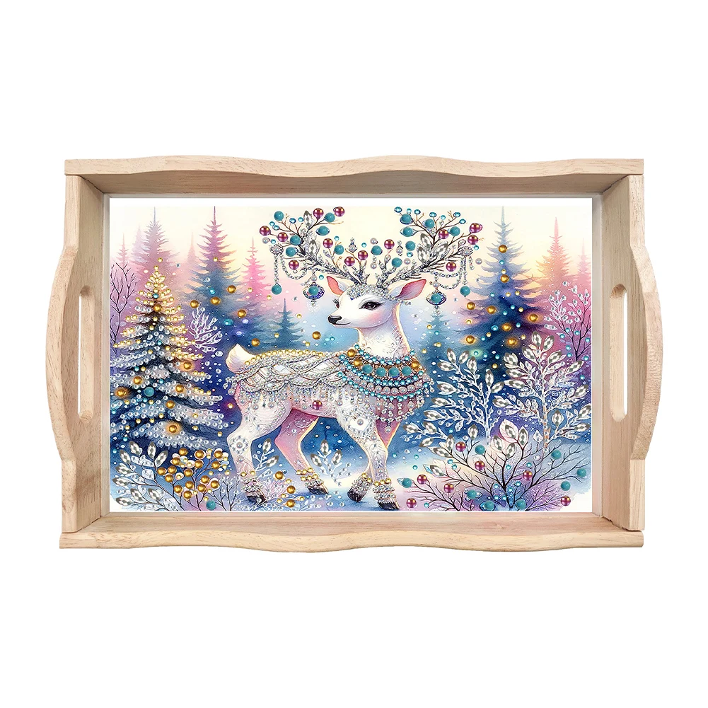 Christmas Diamond Painting Wooden Serving Tray Decorative Diamond Painting Dinner Plate Tray Good for Parties Or Bed Food Tray