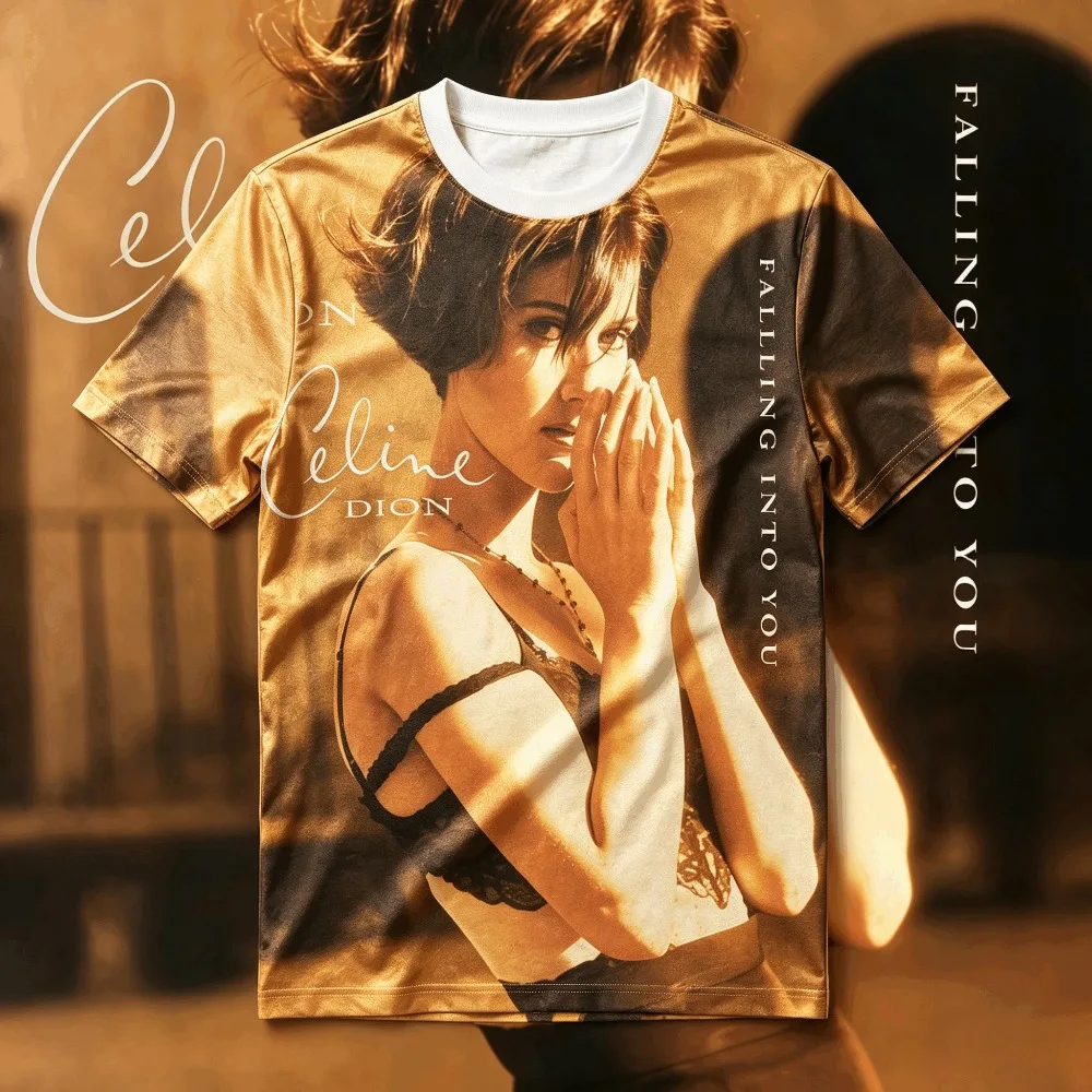 Celine Dion Falling Into You Album Cover T Shirt Unisex Full Graphic Print Short Sleeve Tee Men Women Pop Music Fan Streetwear