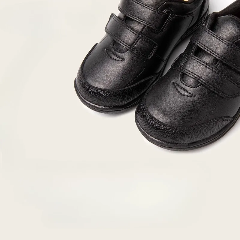 Zapatos de cuero genuino para niños, zapatos planos deportivos informales de suela blanda negros para niños pequeños, actuación escolar para bebés, fiesta para niños