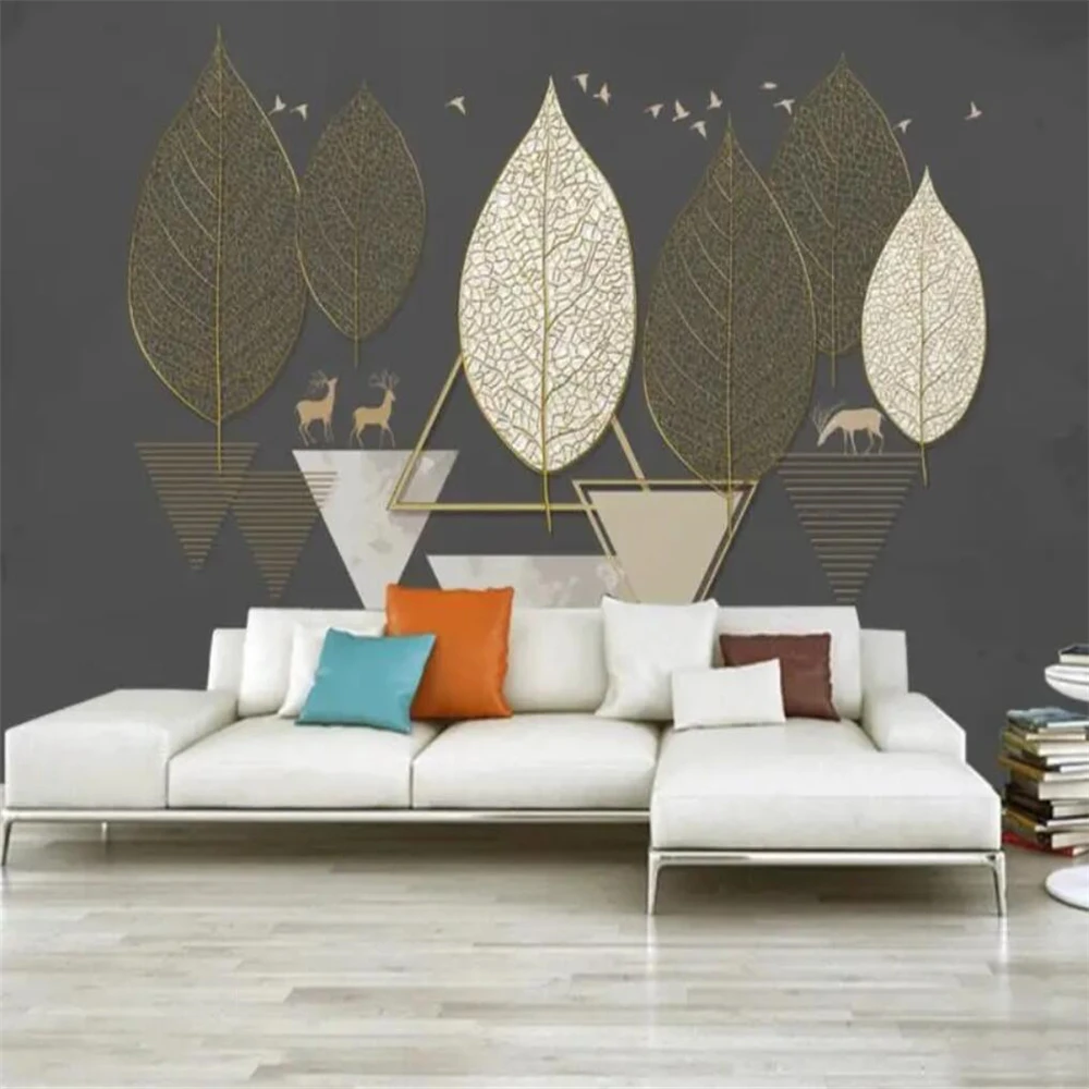 

custom Geometric creative leaf golden embossed wallpapers Modern sofa background bedroom art mural wall papers home decor