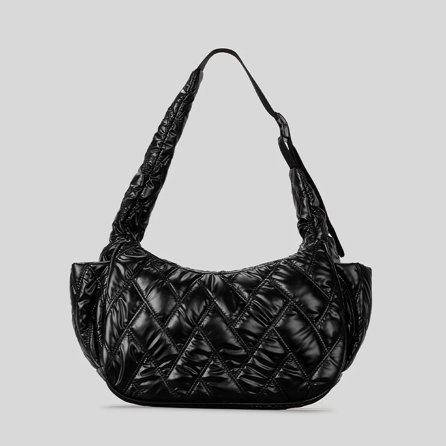 

Зимняя стеганая мягкая сумка в форме полумесяца, дизайнерская мягкая нейлоновая пуховая сумка, женские сумки на плечо, серебряные женские сумки, повседневная сумка-бродяга