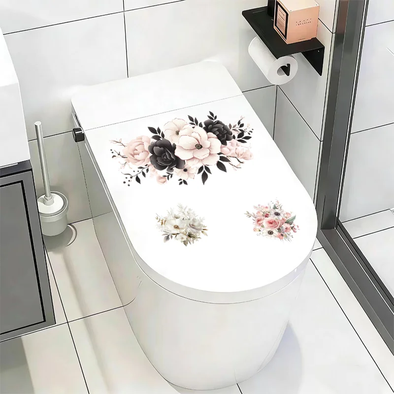 Colorful Floral Pattern Waterproof Self Adhesive PVC Graffiti Decor Stickers for Bathroom Sink Toilet Decoration
