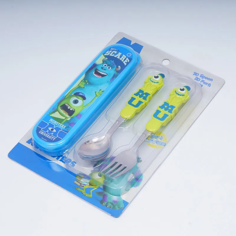 Disney spoon cutlery with box children spoon baby spoon 304 stainless steel cartoon portable bag