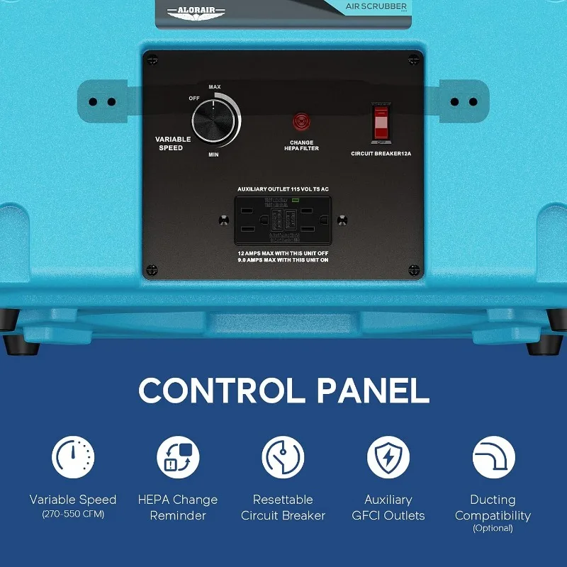 Depurador de aire ALORAIR con filtración de 3 etapas, máquina de aire negativo apilable para uso industrial y comercial