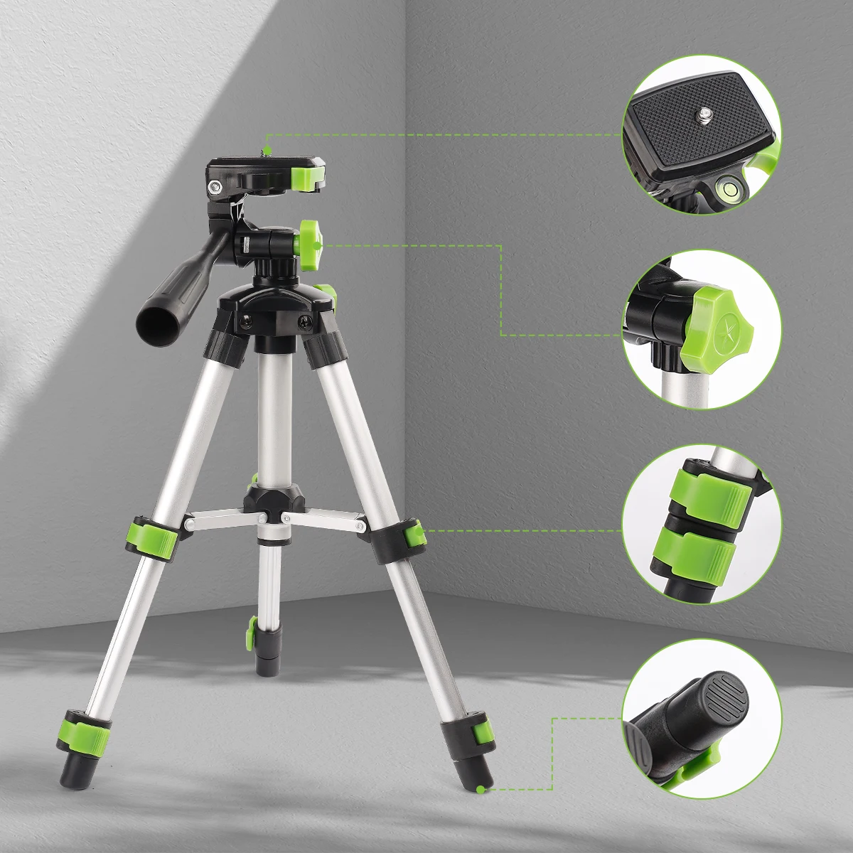 Huepar TPD05A  Adjustable Tripod for Laser Level Camera with 3-Way Flexible Pan Head Bubble Level 1/4\