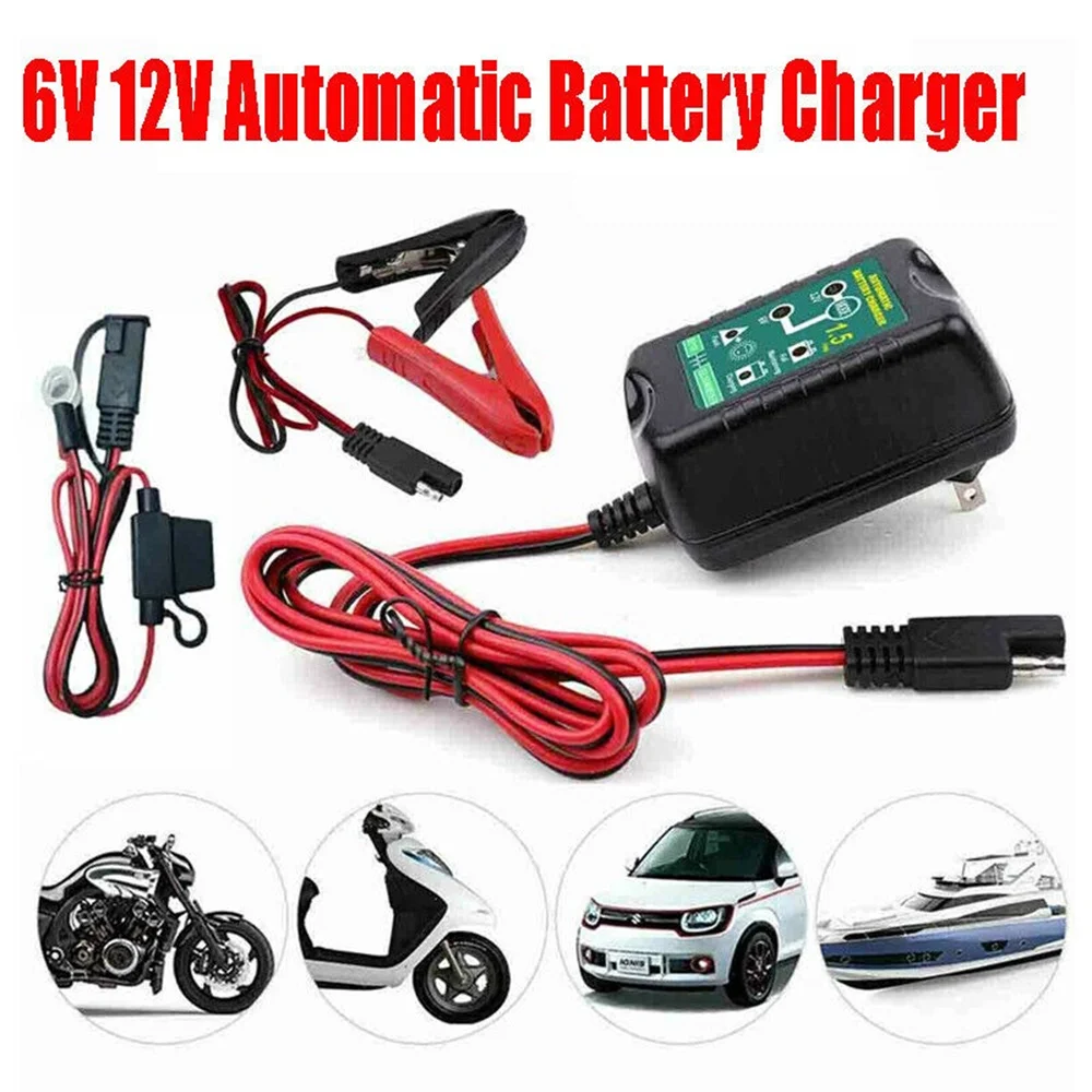 6V 12V 1.5A Automatic Battery Charger Maintainer Car Automatic Float Charger Motorcycle Lawn Mower Tractor Lead-acid AGM GEL Toy