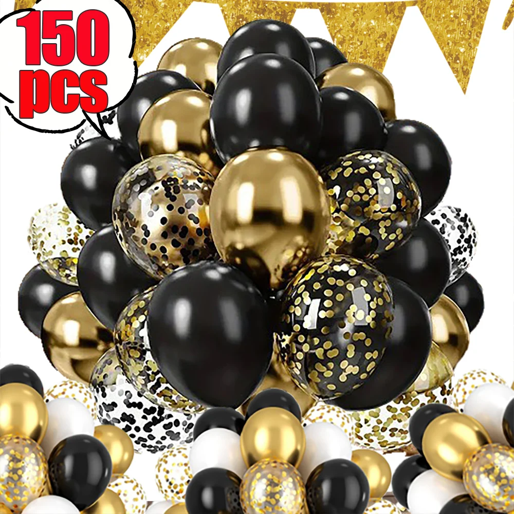 120/15Pcs Black Golden Sequin Latex Balloons Mixed Balloon Sets New Year Birthday Party Wedding Household DIY Decoration Supply