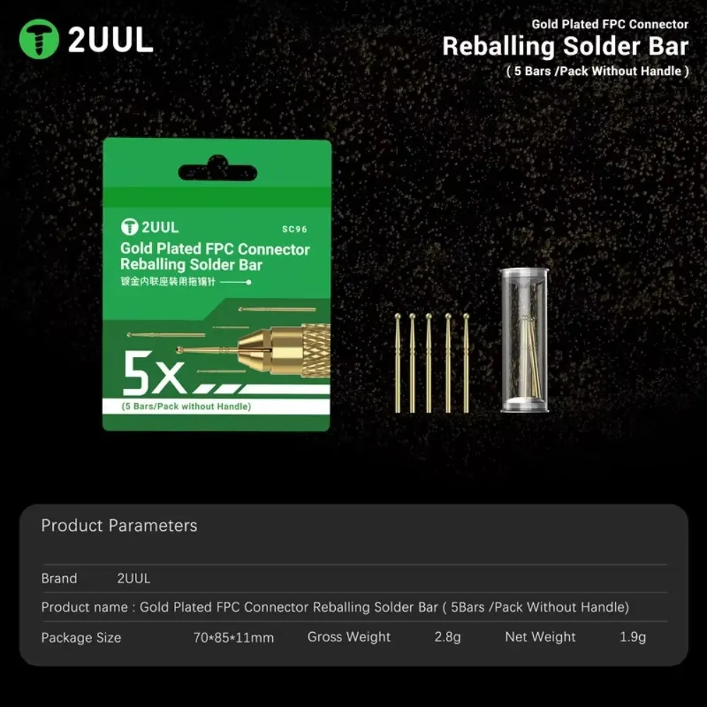 2UUL SC96 5 Bars/Pack Gold Plated Tin Dragging Needle Head Without Handle Quick Tin Suction FPC Connector Reballing Solder Bar