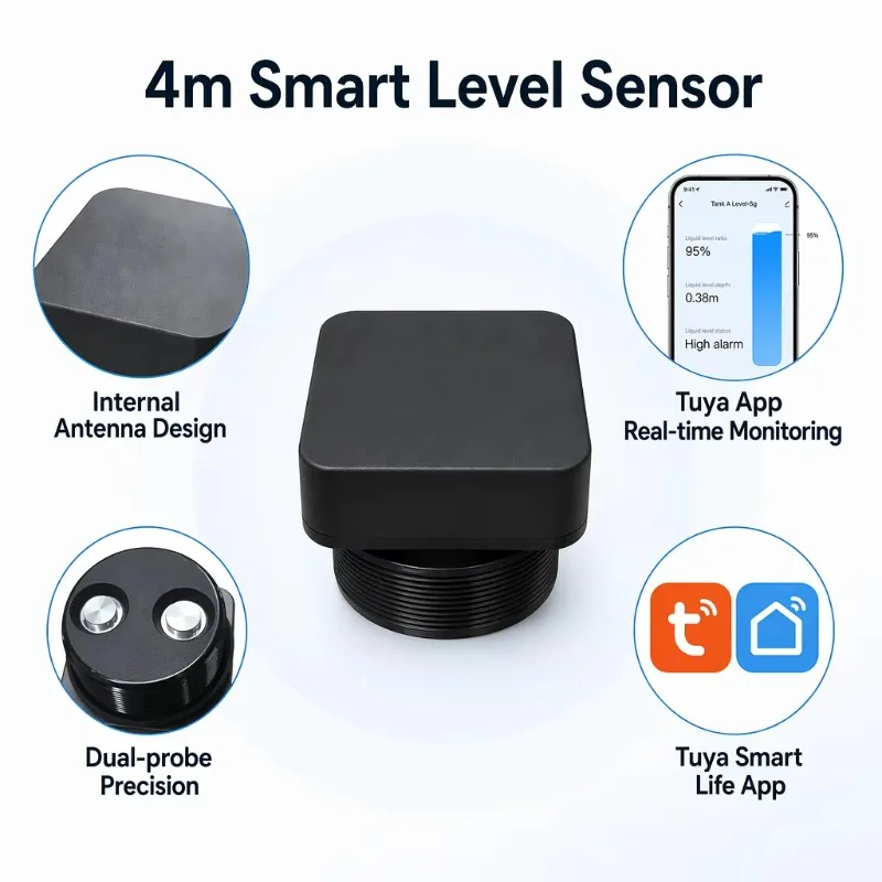 Non-contact Fuel Level Measuring Instruments Smart Home 5G Wifi Ultrasonic Water Leak Detector for 4M Liquid Tanks Monitoring