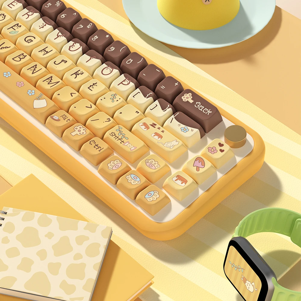 

138/158 keys little pudding meow yellow cute cat gradient keycap MDA Profile PBT material suitable for mechanical keyboard