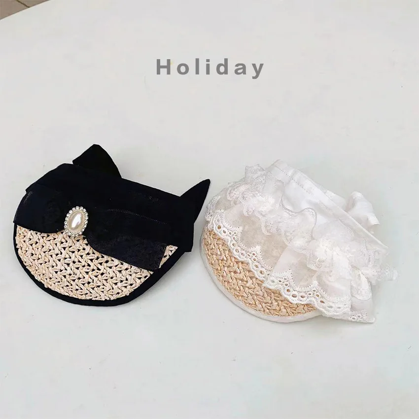 Pet Straw Hat Cat and Dog Summer Hat Small Dog Teddy Sun Shading Cool Hat with Adjustable Buckle Puppy Accessories