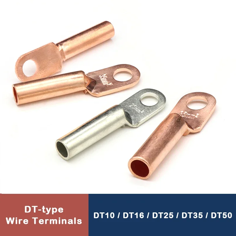 DT-10 DT-16 DT-25 DT-35 DT-50 Wire Terminal Copper Crimp Splice Block Bare Bolt Hole Nose Tube LUG Cable Connector 5pcs/lot