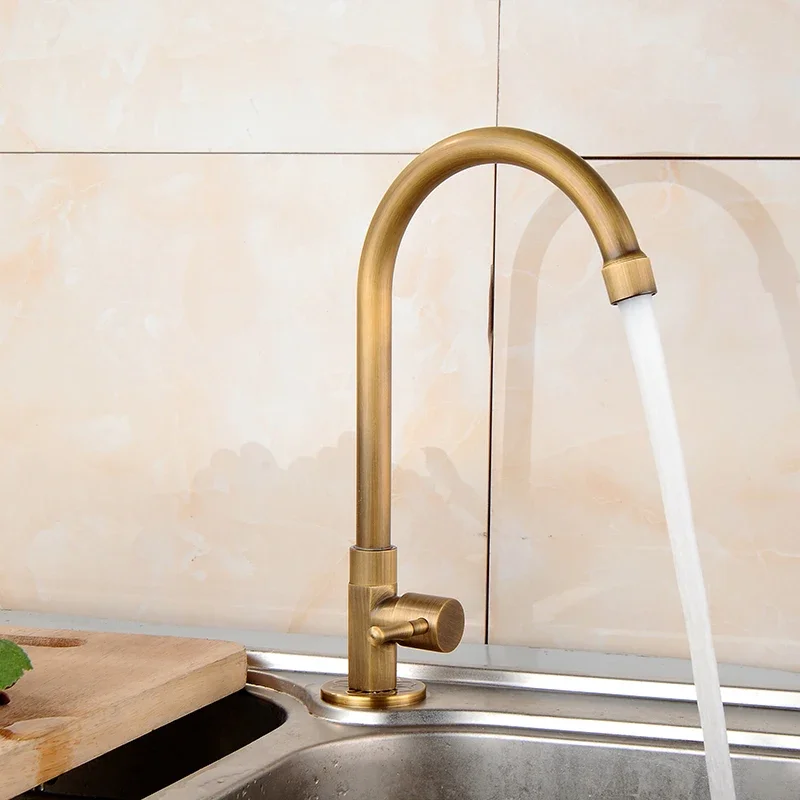 BAKALA Cold Kitchen Sink Faucet Antique Bronze Finished 360 Degree Single Hole Water Tap Cooper Kitchen Tap
