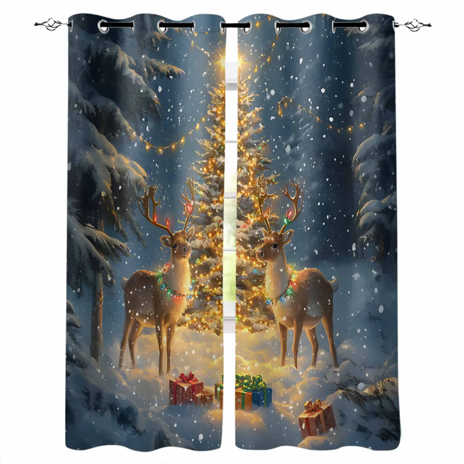 

Christmas Tree Reindeer Forest Winter Curtains For Living Room Kids Bedroom Window Curtain Hall Drape Long Cortinas