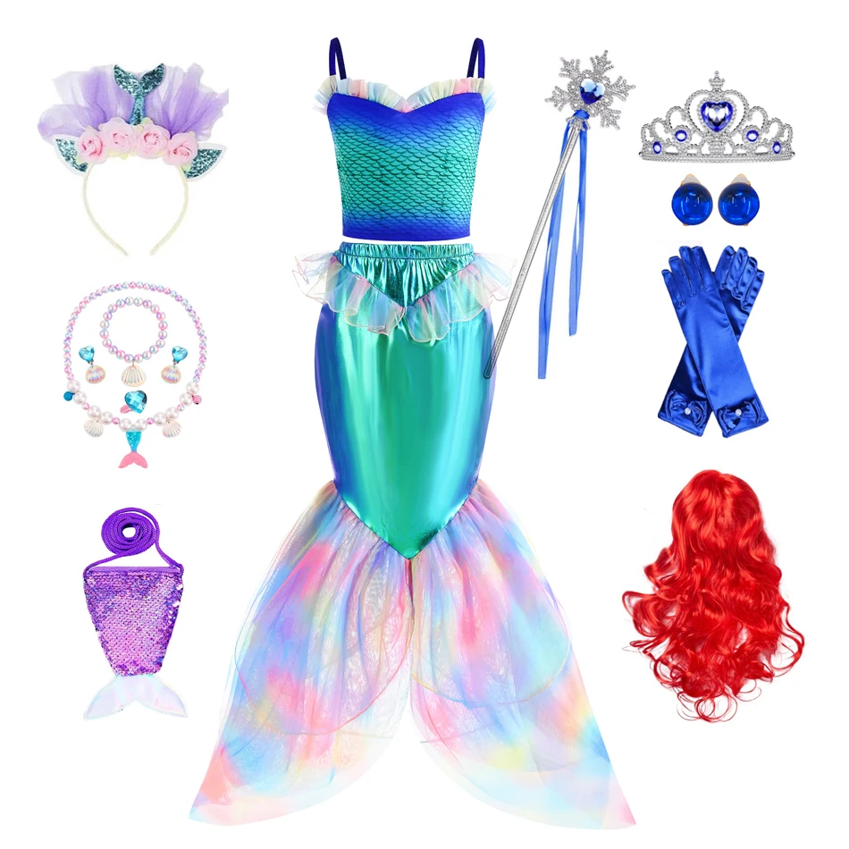 Mermaid Dress Baby Girl Cosplay Birthday Surprise Gift Children Halloween Dress Up Costume Child Carnival Disguise Sets