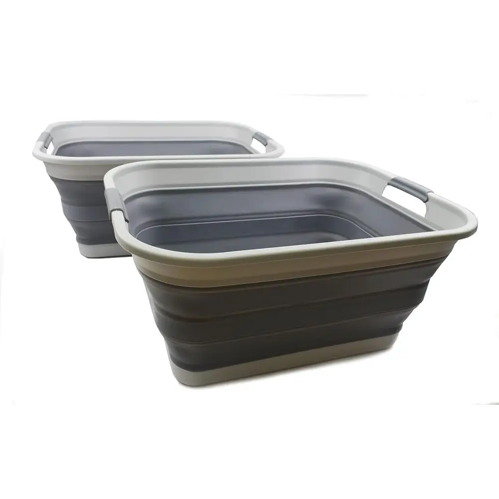 

Collapsible 42L Plastic Laundry Basket - Portable Storage Organizer and Washing Tub - Space-Saving Hamper (Grey)