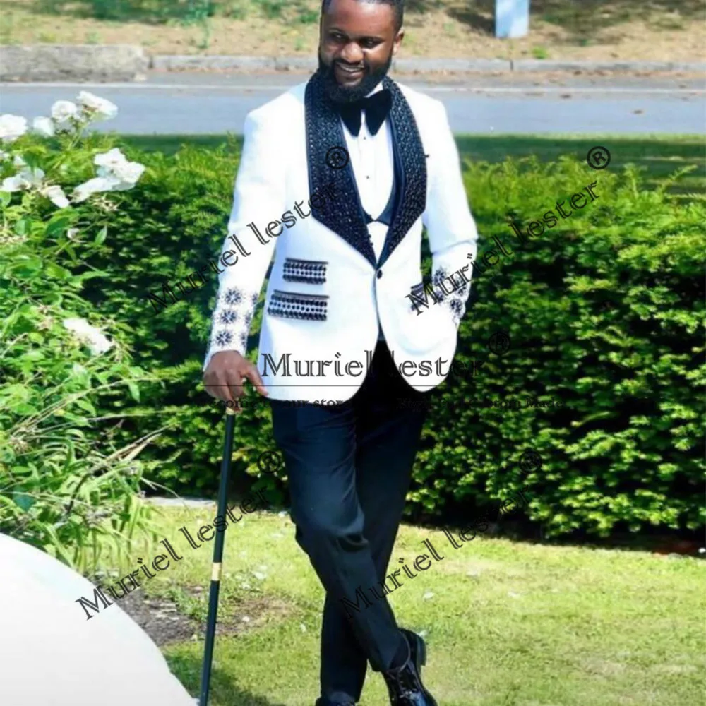 

Изысканные мужские костюмы с камнями из бисера на свадьбу, индивидуальные мужские банкетные платья из 2 предметов, однобортный пиджак, брюки, смокинги для жениха