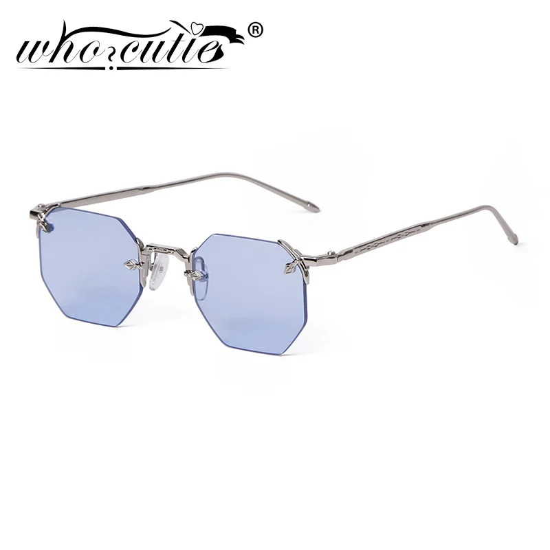 Trend Rimless Sunglasses Women Men Brand Design Retro Metal Square Sun Glasses Colorful Gradient Gray Lens Shades Eyewear Female