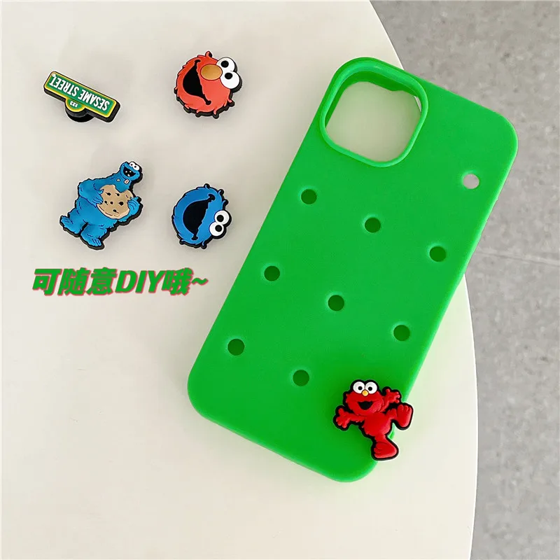 Funny SESAME STREET Clogs Holes DIY Phone Case for iPhone 11 12 13 14 15 Pro Max Plus X XS XR mini Elmo COOKIE Soft Cover