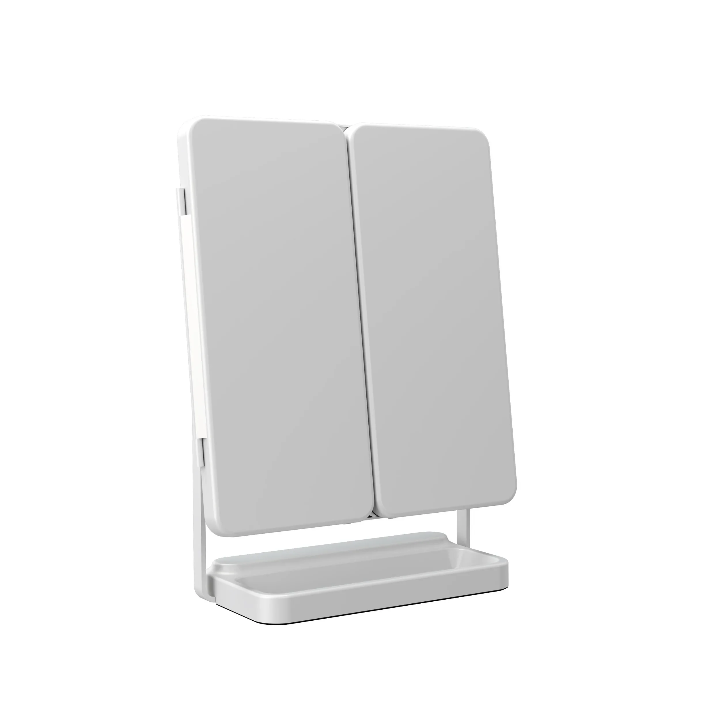 Custom Triple Fold Multifunction Amplifier Foldable Rechargeable Light Emitting Diode Makeup Mirror 3-tone Light Touch Sensor