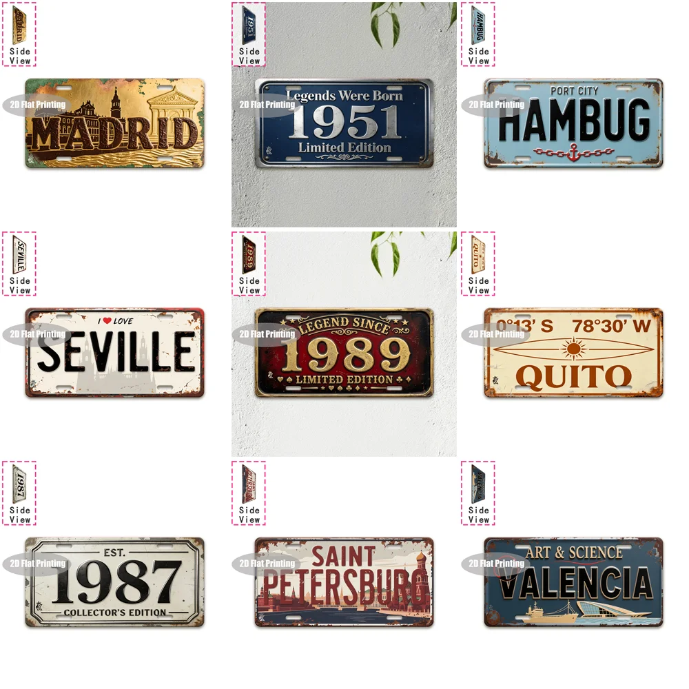 Tin Sign - Vintage Durable Metal Plaque Wall Decor, Home Office Bar Man Cave Global City Coordinate Birth Year License Plate W