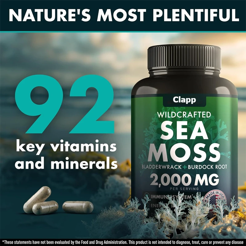 

Seaweed Capsules - Contains Burdock Root, Bladder, and Muirapuma To Provide Immunity, Intestines, and Energy -60 Capsules