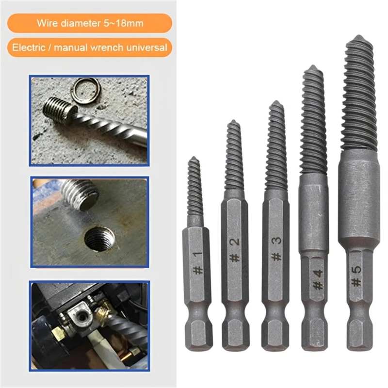 5pcs Screw Extractor Center Drill Bit Guide Set Broken Damaged Remover Superior Durability Multi-spline Dropshipping