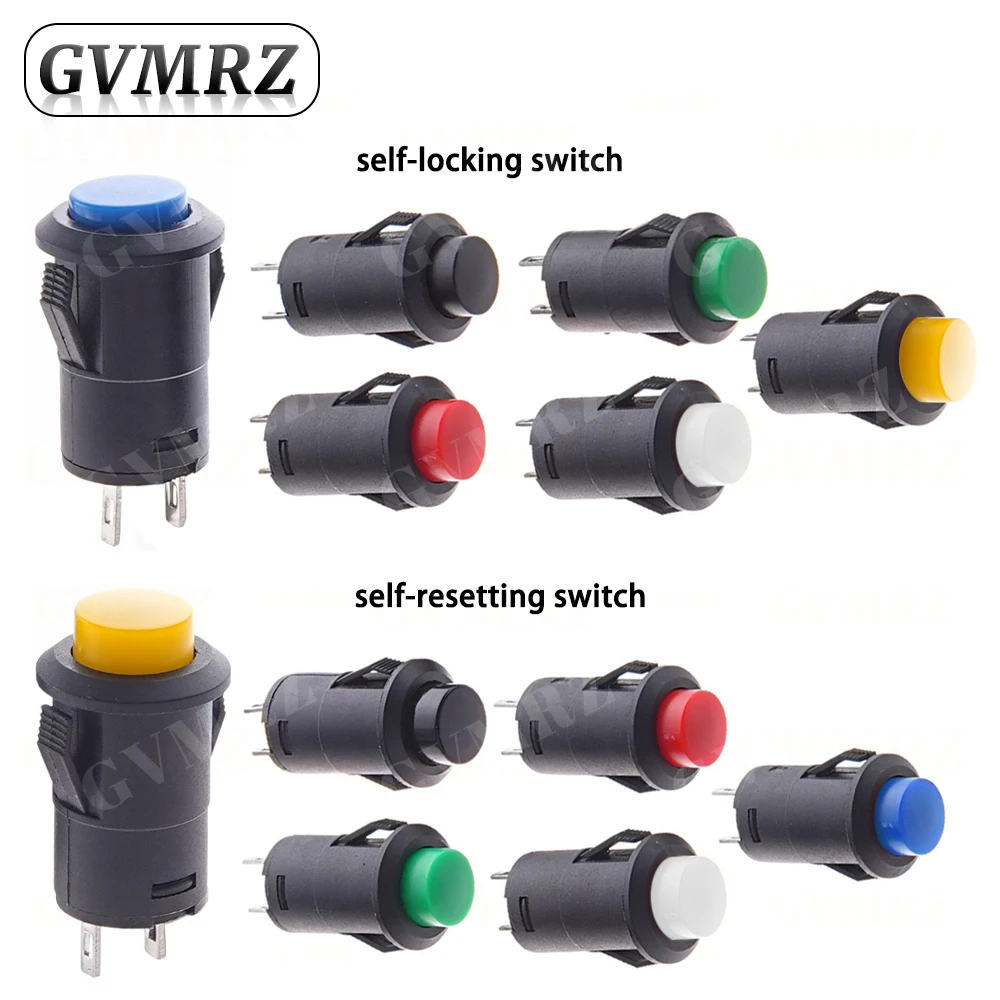 5 pièces interrupteurs à bouton-poussoir auto-verrouillage/momentané DS228 DS428 12mm interrupteur à bouton-poussoir OFF-ON 3A /125VAC 1.5A/250VAC Snap-on