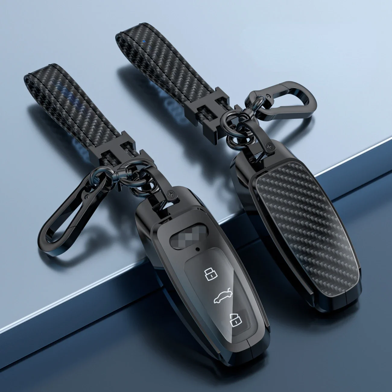 Carbon Fiber Smart Car Key Case Cover Chain Remote Fob Shell Holder Keychain Protector For Audi A3 A4 A6 C8 D5 A7 A8 Q5 Q8 Etron