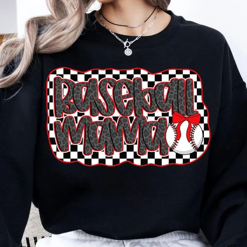 

New Baseball Mama Sweatshirt Women's Leopard Print Crewneck Pullover for Game Day Fall Season Gifts