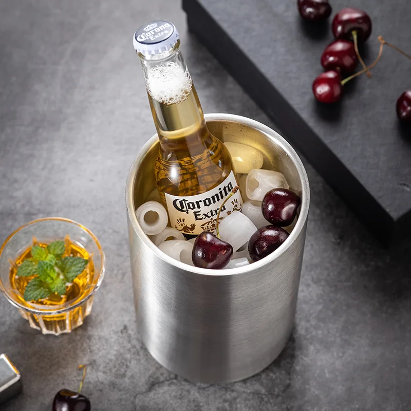 Doppelwandiger Weinkühler aus Edelstahl, isolierter Tisch-Weinkühler für Weißwein, Champagner, passend für die meisten Flaschen in Standardgröße