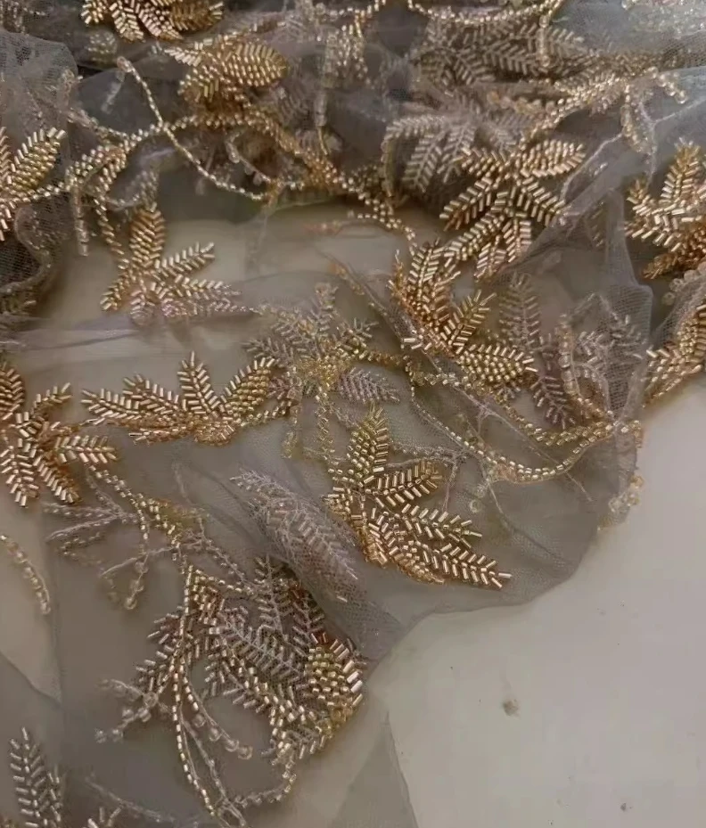 

Ткань с вышивкой блестками цвета шампанского, трехмерная ткань с вышивкой из шелкового дна в виде бутона цветка для сценических костюмов