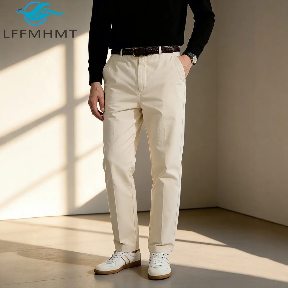 

Spring Fashion White Casual Pants for Men 100% Cotton Good Quality Straight Loose Versatile Commuter Luxury Premium Trouser