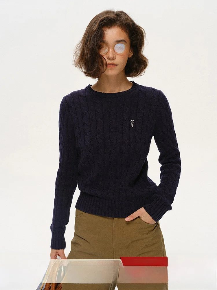 

Who Peach Knitted Long Sve round Ne Pure Color Embroidered Women's Pullover Sweater Slimming Top for Spring New Arrival