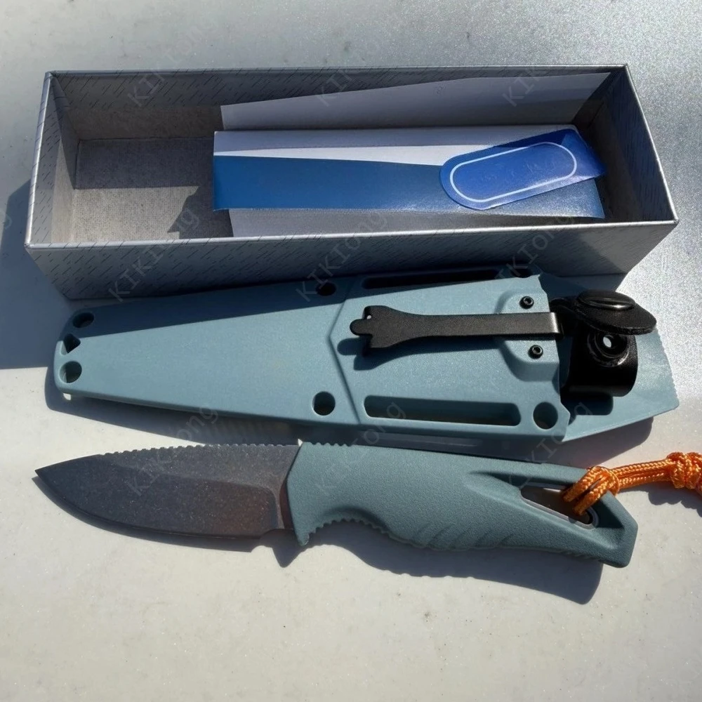 18050 Intersect Fixed Blade Blue Nylon Handle Knife with K Sheath Camping Fishing Tools Outdoor Emergency Straight Knives with Lanyard