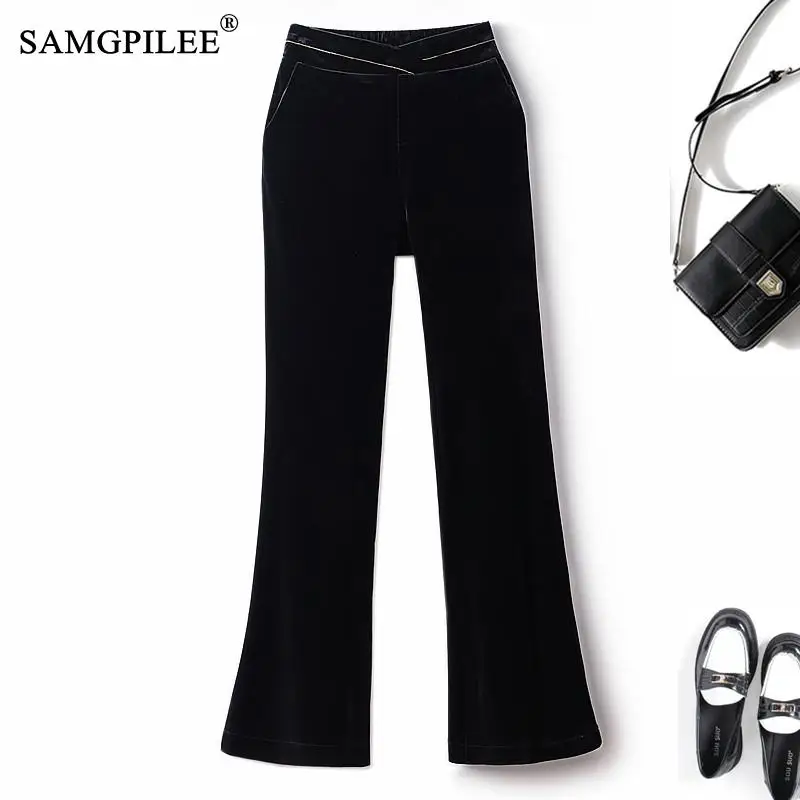 

Woman Oversize Trousers 2023 Spring Y2k Streetwear Korean Fashion Beaded Wide Waist Velvet Flared Casual Autumn Women's Pants
