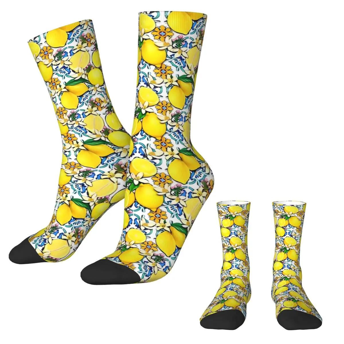 Fruit Print Socks Retro lemon Print Novelty Stockings Winter Anti Skid Unisex Socks Warm Soft Graphic Skateboard Socks