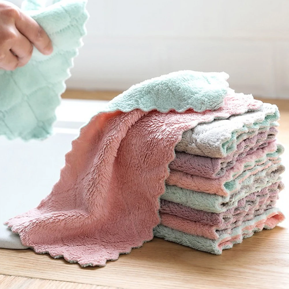 

10 Pcs Coral Cleaning Towel Premium Microfiber Kitchen Drying Cloth Wash Towels Reusable Strong Water Adsorption