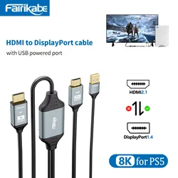 8K HDMI Cable to Displayport Adapter HDMI to DP HDR for Xbox PS5 PS4 Laptop Monitor MacMini Projector TVBox DVD Quality Cable