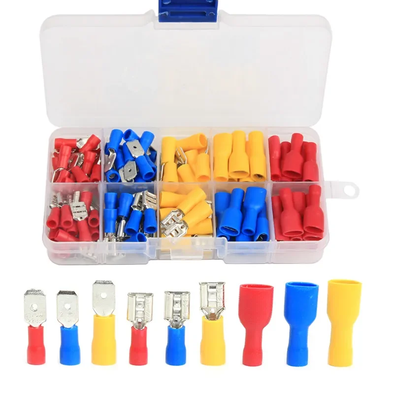 258/236/122PCS Insulated Electrical Wire Crimp Connectors Spade Butt Ring Fork Ring Lugs Rolled Terminals Crimp Plier Tool kit