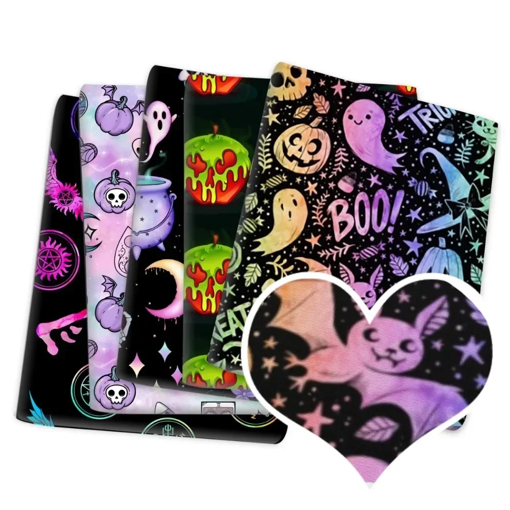 Halloween Black Ghost Printed Fabric Canvas Or Polyester Cotton Handmade DIY Patchwork Bag Tablecloth Clothing