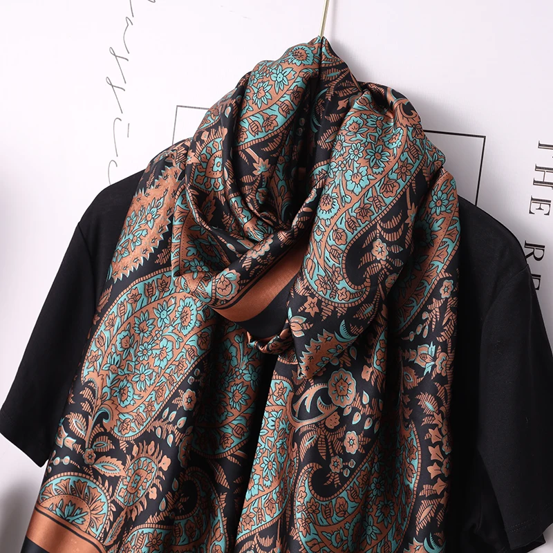 Spring Scarf Women\'s Luxury Design Scarf Silk Smooth Scarf Soft Muslim Headband Shawl Beach 85x180cm